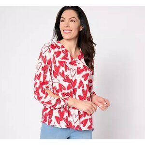 Belle by Kim Gravel Women Top Hearts on Fire Woven Cream Red sz 3X A631907